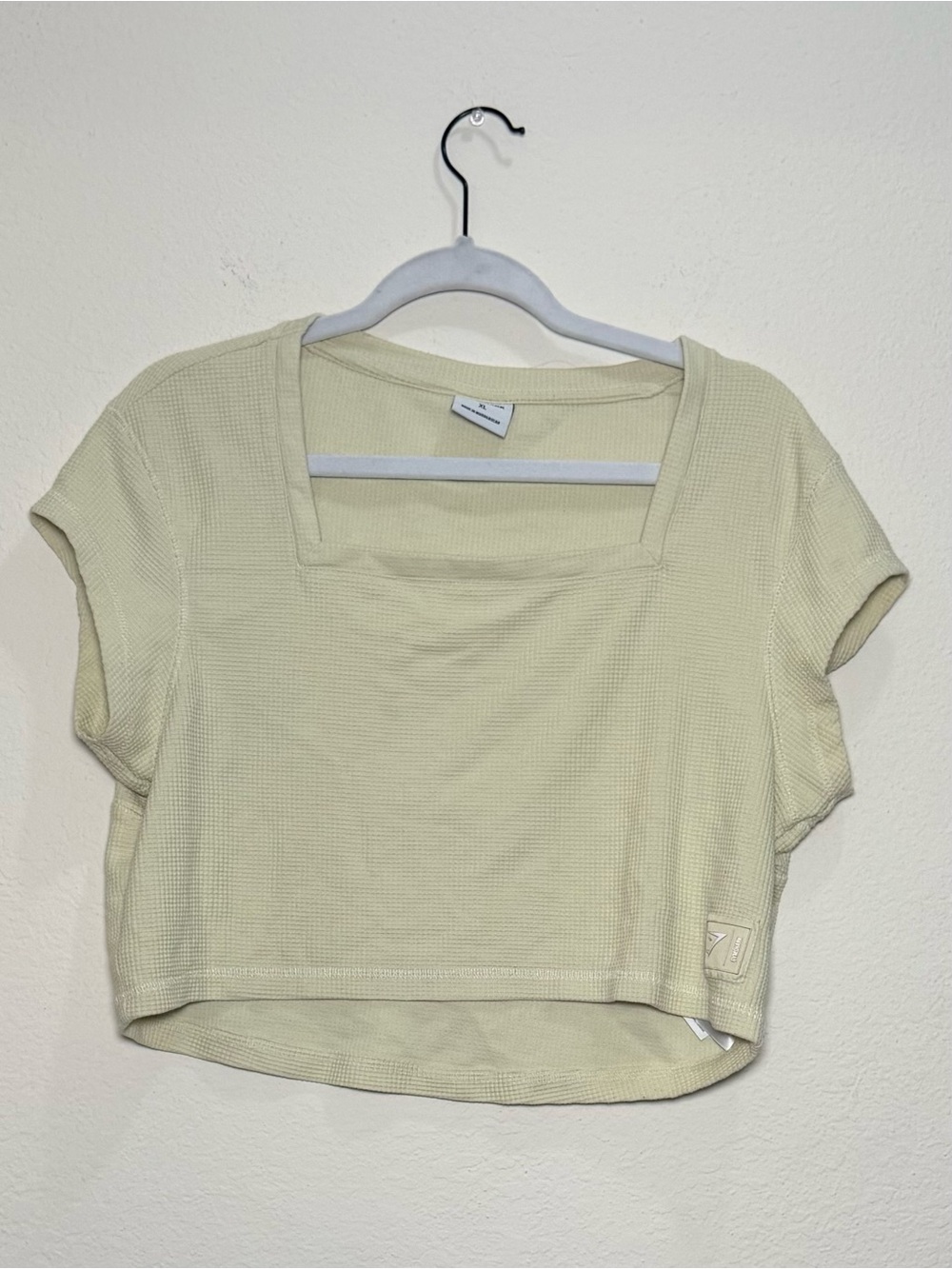 Gymshark Cream Ribbed Crop Top XL Athletic Lounge Shirt